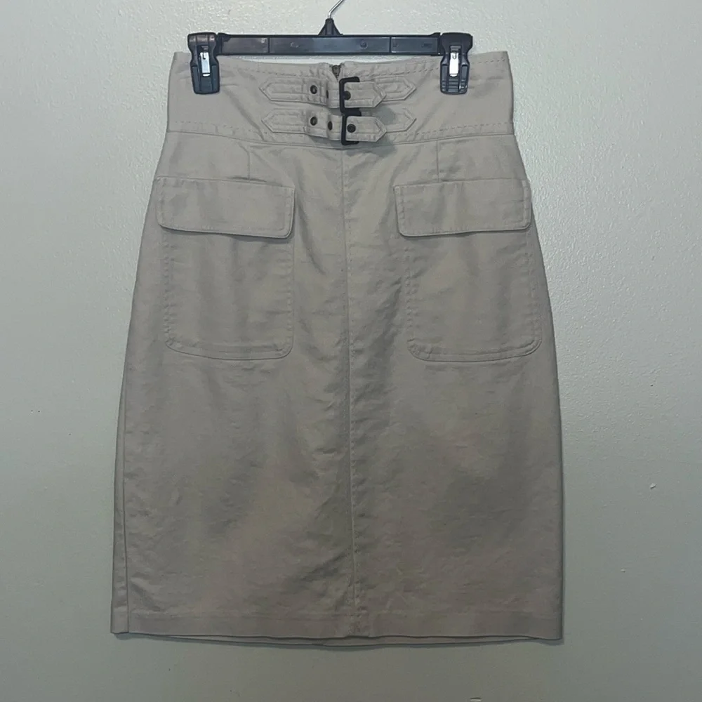 WORTHINGTON mid length tan skirt back zipper womens size 6 cotton/spandex